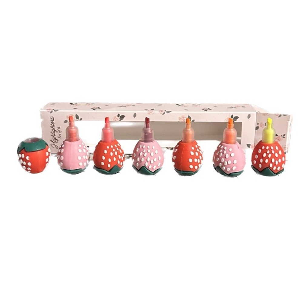 Strawberry Design Highlighters - 6 pack - Picture 2 of 4
